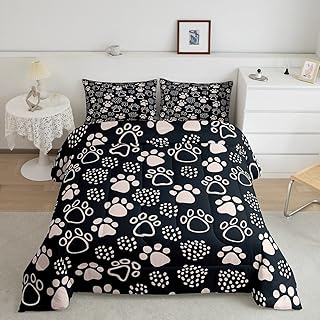 Manfei Kids Dog Paw Print Comforter Set Twin Size,Paw Graffiti Kawaii Bedding Set 2pcs for Teens Girls Boys Home Room Decor,Human Friends Cute Pet Theme Quilt Set,Cartoon Duvet Insert,1 Pillowcase