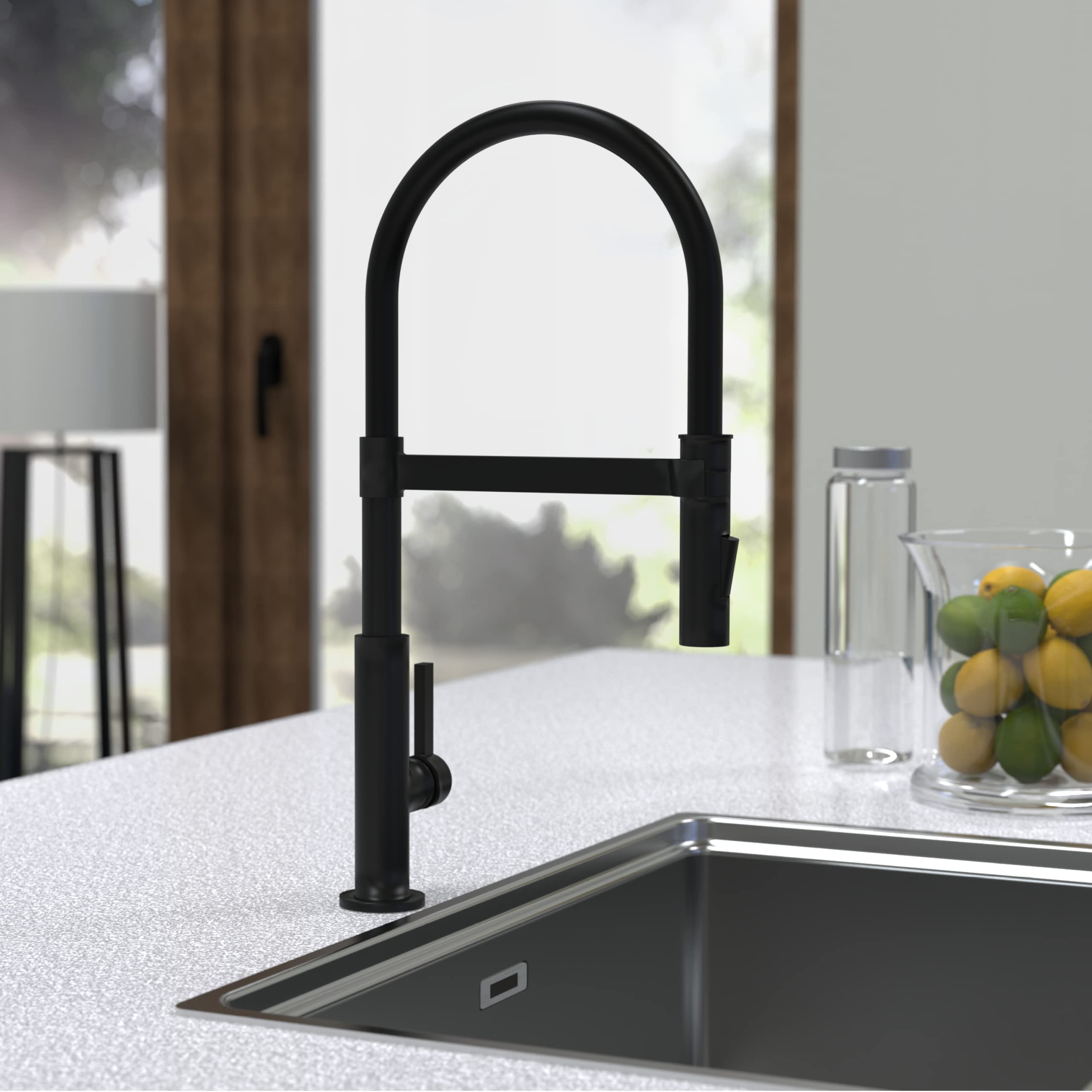 Schütte 79147 Grifo de Cocina de 360 ° con Manguera Suave al Tacto, Mezclador Monomando con alcachofa magnética extraíble para Fregadero, Color Negro Mate