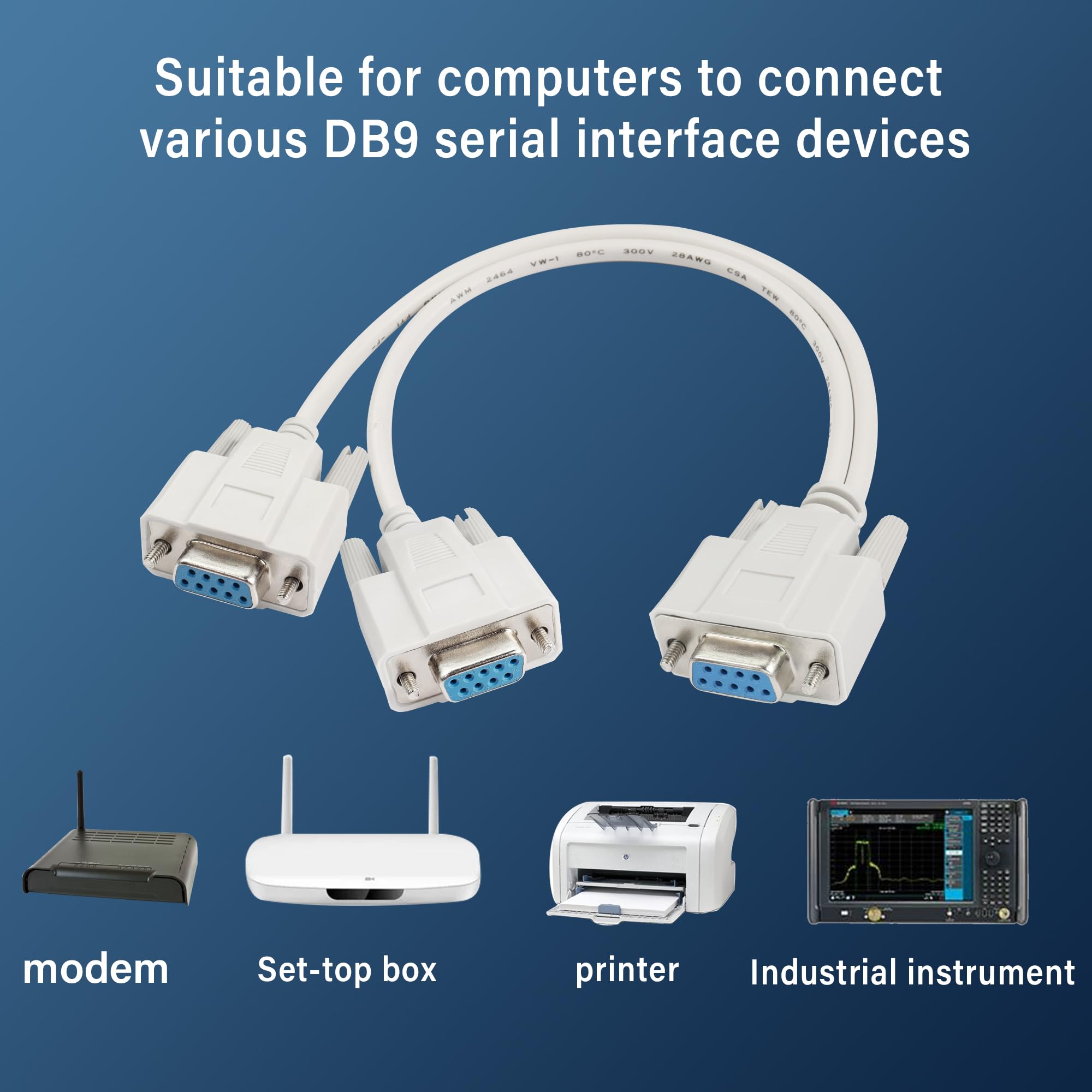 DB9 Y Splitter Cable DB9 9 Pin 1 femmina ale a 2 femmine Rs232 Serial Splitter Adapter Straight-Through Cable per collegare vari dispositivi di interfaccia seriale 30cm