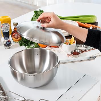 316 Stainless Steel 2-Piece Wok Pan Set (12.6-Inch 6.3 Quart & 9.4-Inch), with Lid and Steamer, Stir Fry Pan, 5Ply, Induction Compatible, Dishwasher Safe, Oven Safe