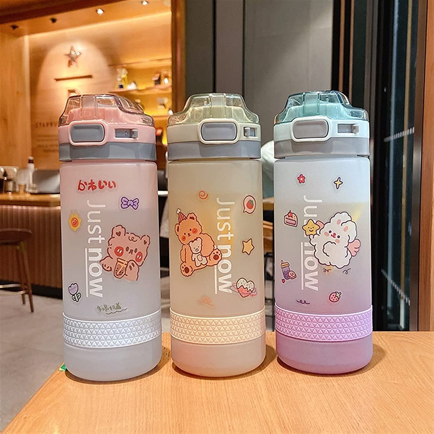 Gourde Sport Gourdes d'eau Gourde Bouteille D'eau En Paille Givrée Avec Autocollants Tasse Serrure Étanche Bouilloire Couvercle De Rebond Bouteille En Plastique Bouteille d'eau ( Color : Purple , Size