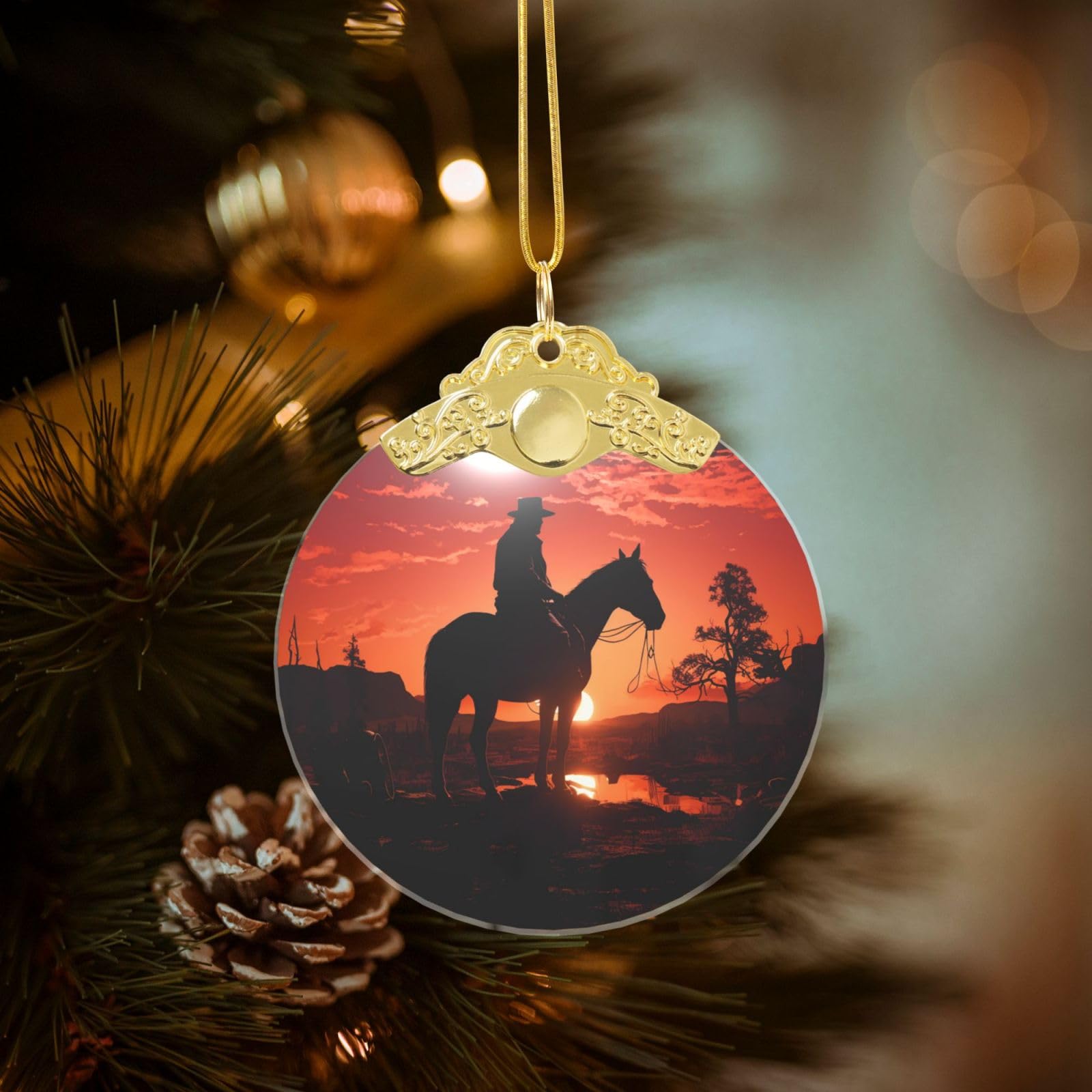 Cowboy West Christmas Ornament 2025, Round Glass Xmas Hanging Pendant for Xmas Tree Decoration,Cute Holiday Hanging Decorations Keepsake for New Year Family Party Wedding Decor