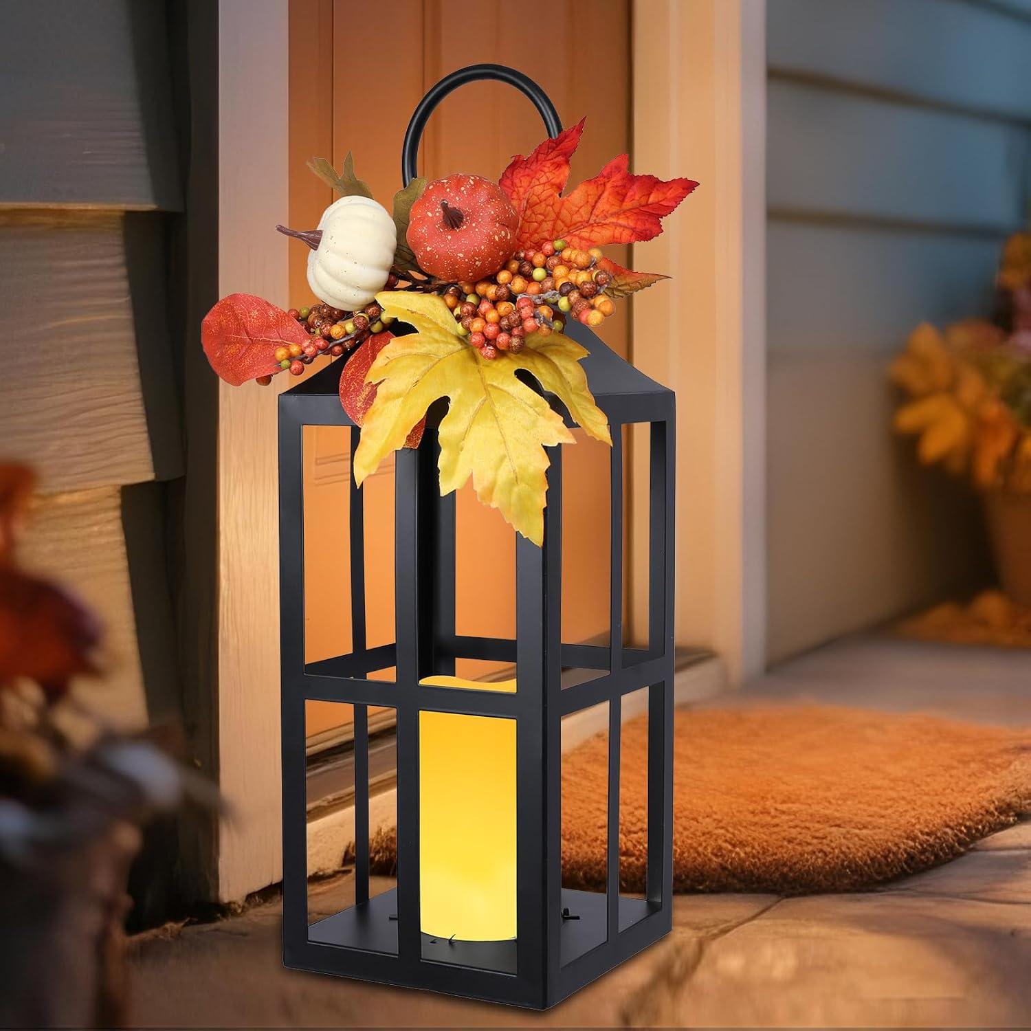 Bdor Fall Lanterns LED Candles 2 Pack 17.7 Inch Thanksgiving Decor Timer