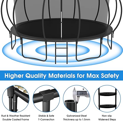 Miniatura 10 de YORIN Trampolín para exteriores, capacidad de peso de 1500 libras, 16, 15, 14, 12, 10, 8 pies, trampolín para niños y adultos, trampolín recreativo