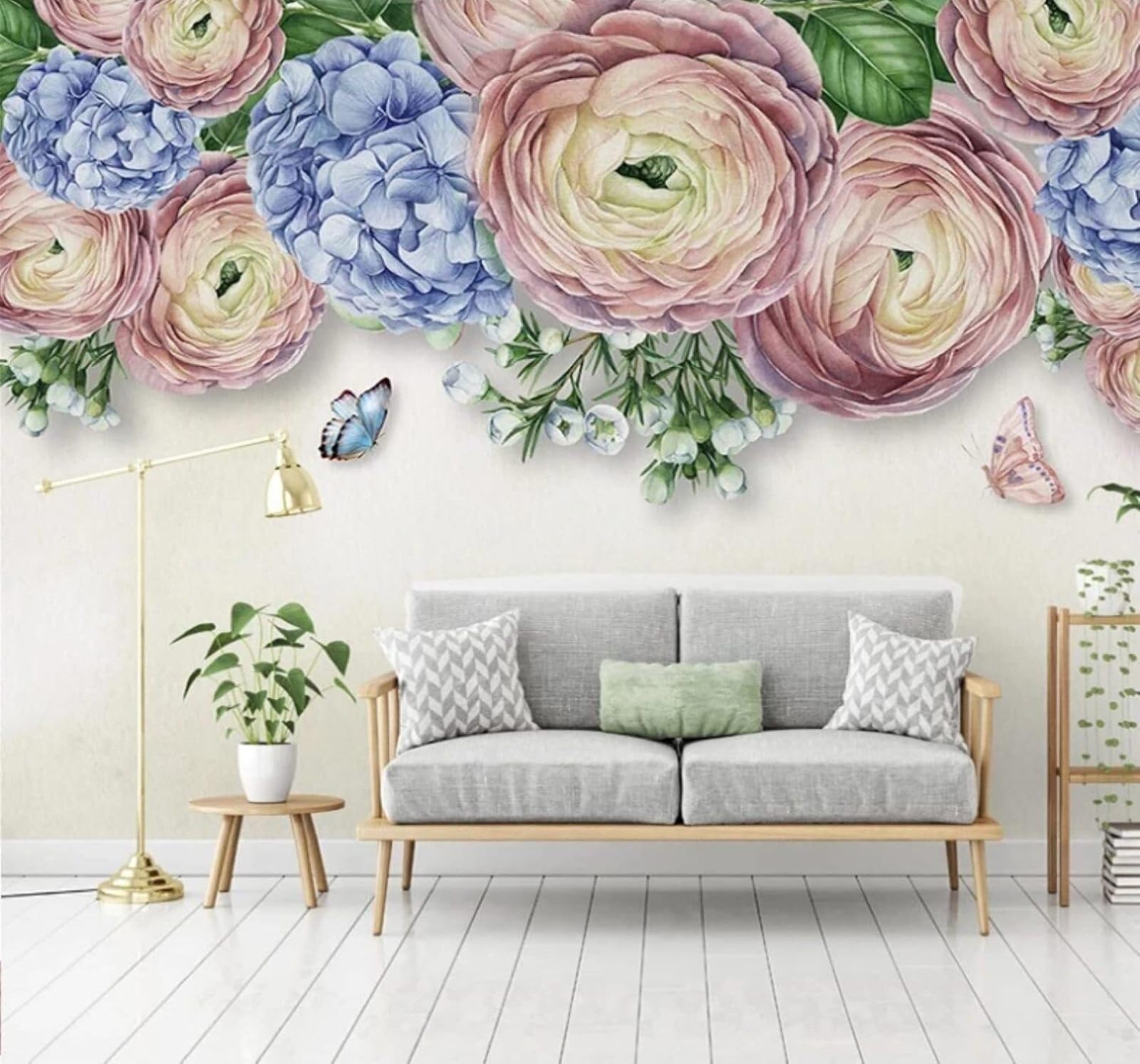 XLMING Minimalist Three Dimensional Beautiful Flowers Butterflies 3D Wallpaper Luxury Silk Study Dining Feature Sofa Grey Bedroom Living Room Tv Decorative Wall-250cm×170cm
