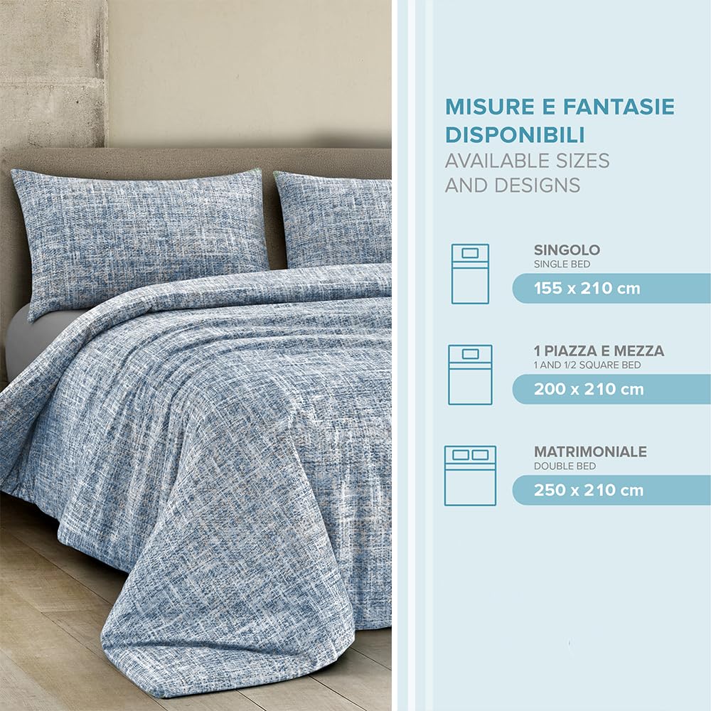 Dorian Home, Parure Copripiumino Singola 155 x 210, Realizzato in 100% Morbido e Puro Cotone, Made in Italy, Fantasia Canva Blu