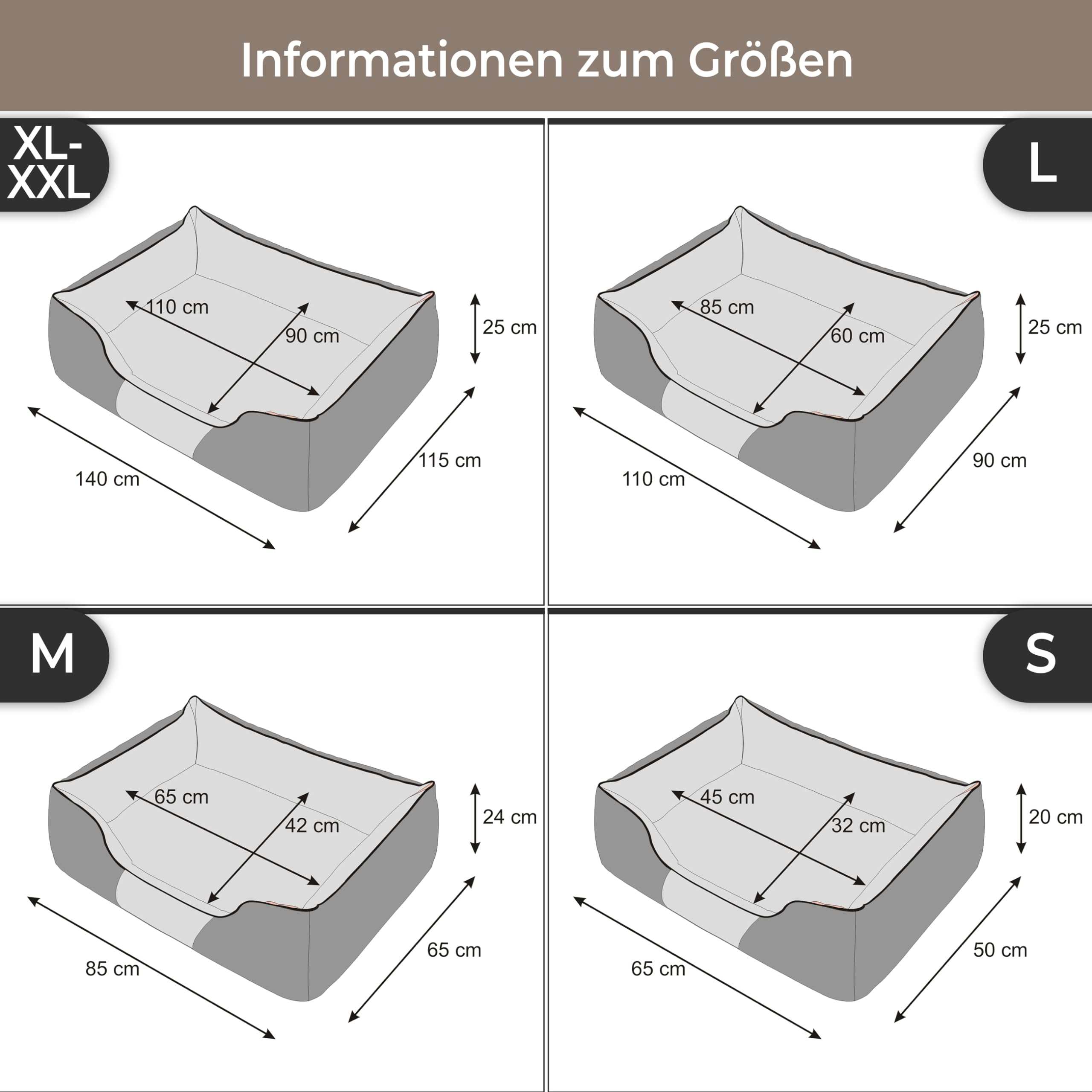 Hundebett - Hundekorb für kleine mittelgroße & große Hunde - Hundekissen - Hundesofa - Bezug abnehmbar und waschbar - Comfort - Größe: L - Dunkelbraun
