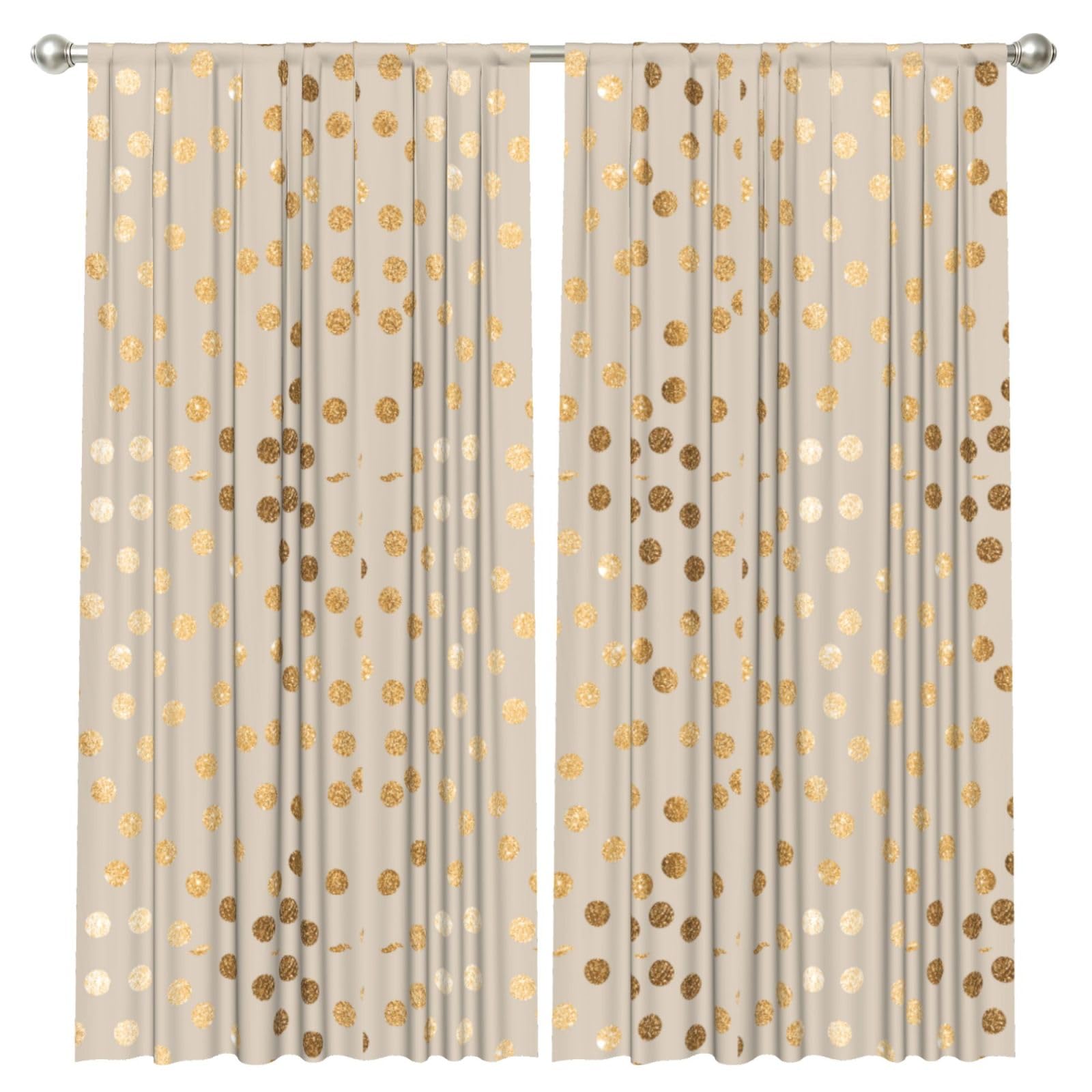 InOmak Beige And Gold Glitter Polka Dot, 2 Panels Window Curtains 52 x 84 Inch Blackout Curtains for Living Room Bedroom