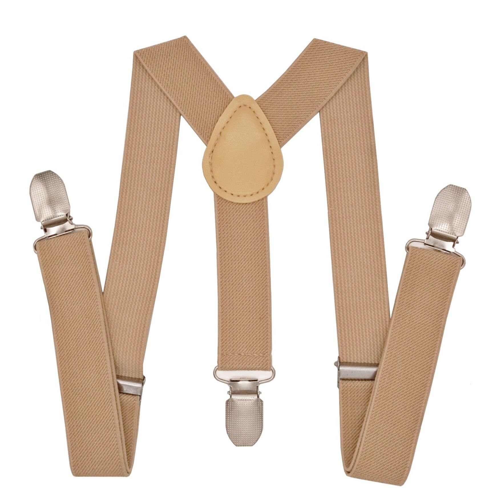 Wannge Boys Khaki Child Kids Suspenders - 1" Adjustable Y-Back Suspender For & Girls