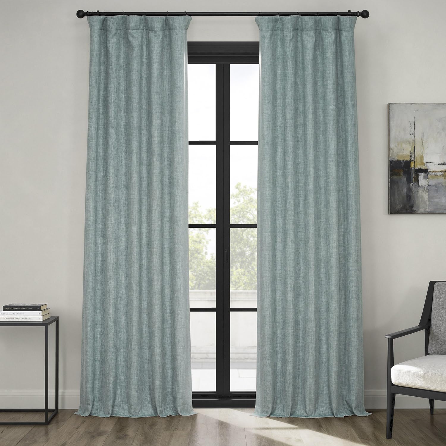 HPD Half Price Drapes Faux Linen Room Darkening Curtains - 96 Inches Long Luxury Linen Curtains for Bedroom & Living Room (1 Panel), 50W X 96L, Sea Thistle
