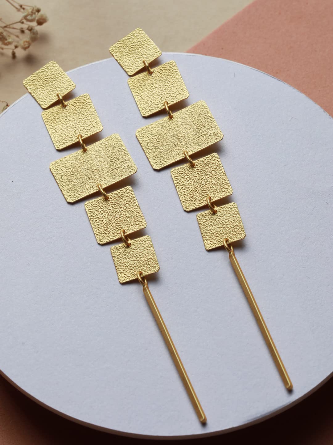 Women's Multilayer Block Link Plated Drop Earrings