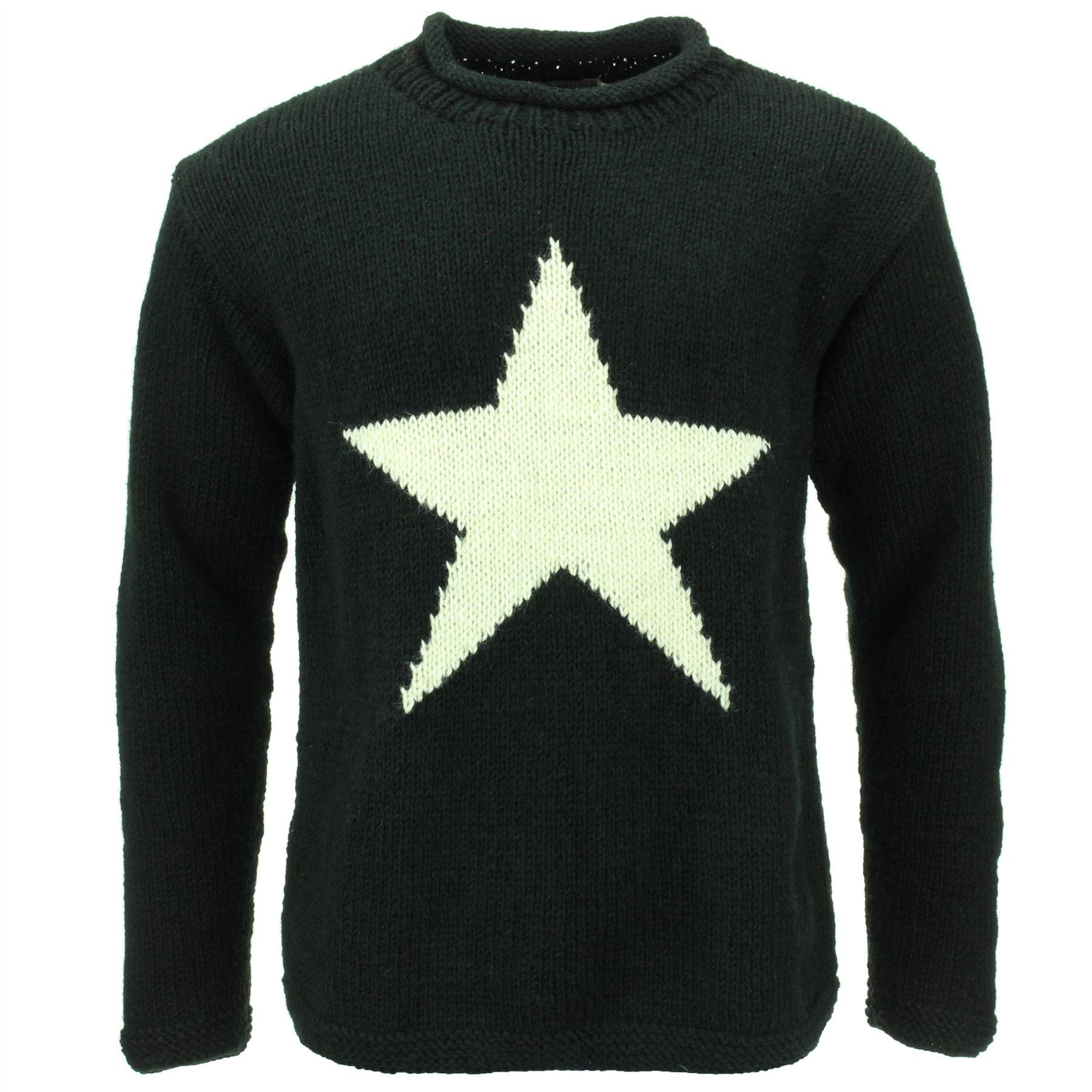 LOUDelephant Chunky Wool Knit Star Jumper - Black & Cream (3X-Large)