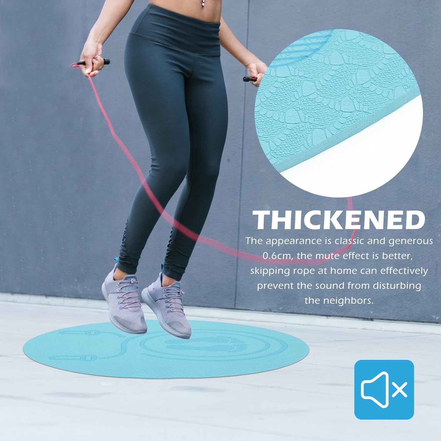 Toyvian Non-slip Tpe Jump Rope Mat 60cm Green Shockproof Soundproof Fitness Exercise Mat for Home Workout and Yoga