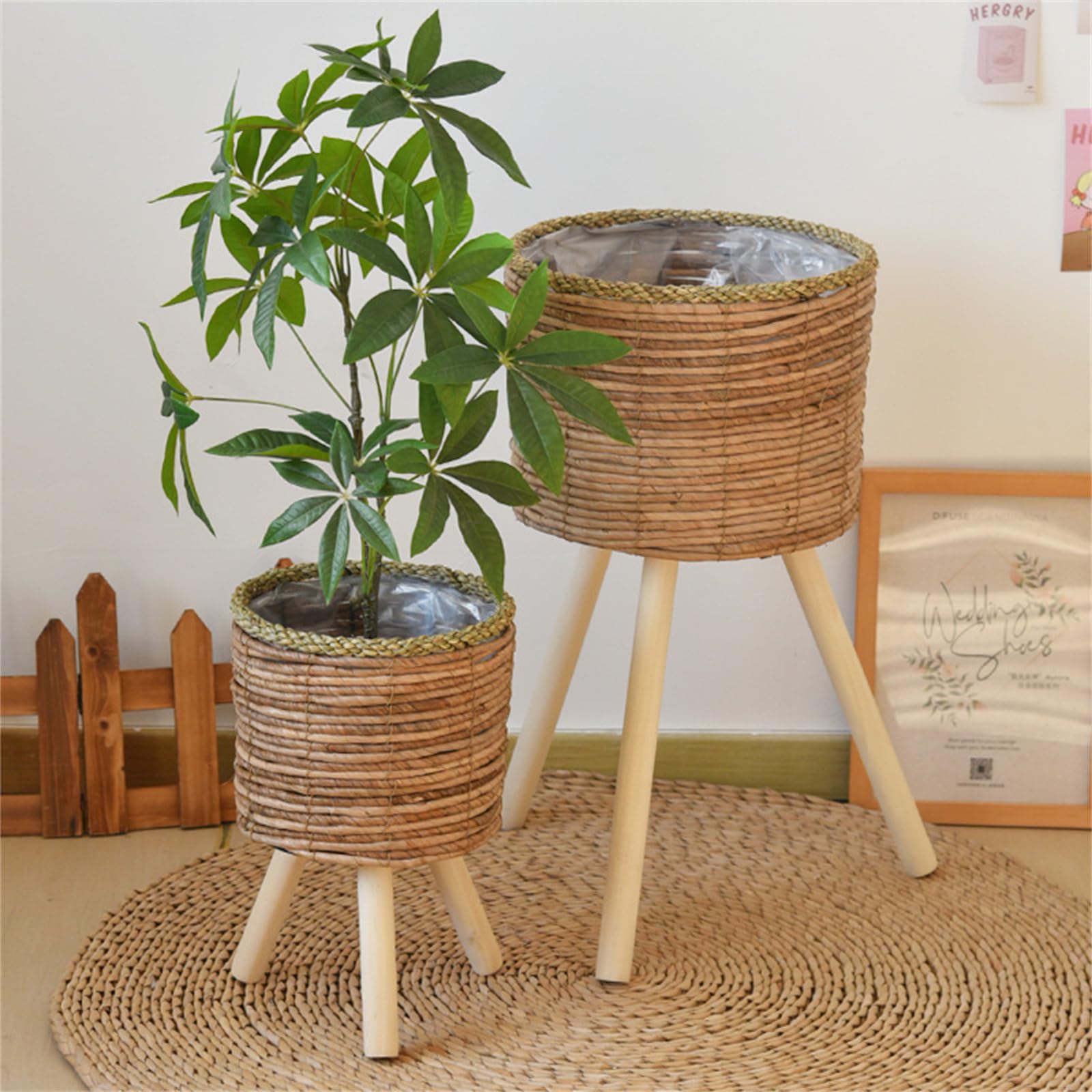 Cesti per piante intrecciati cesti di fiori vasi di vimini intrecciato con supporto per piante per esterni cestino per fioriere da pavimento