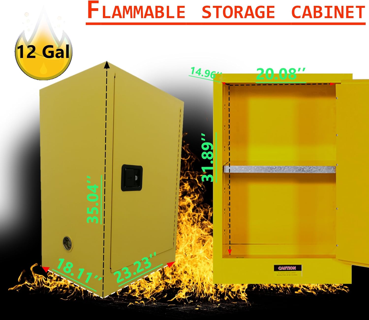 INTSUPERMAI Flammable Cabinet, 23.23'' L ×18.11'' W×35.04'' H, Yellow, Single Door, Adjustable Shelf, 12 Gal Steel Flammable Safety Cabinet for Flammable Chemical Storage