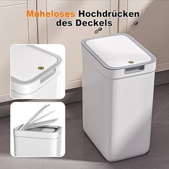 MOPUP Small Bathroom Trash Can with Lid 9L/2.4 Gallon Slim Trash Can Plastic Waste Paper Bin with Hinged Lid Dog Safe for Bathroom Kitchen Bedroom Living Room