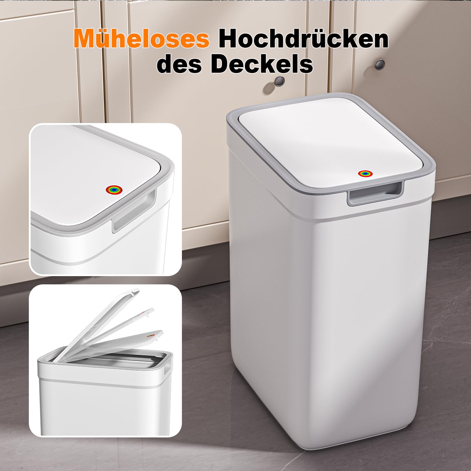MOPUP Mały koszyk na śmieci do łazienki z pokrywką, 9 l/2,4 galonów, wąski koszyk na śmieci, koszyk na papier z tworzywa sztucznego z otwieranym na szeroko deklem, odporny na psy do łazienki, kuchni