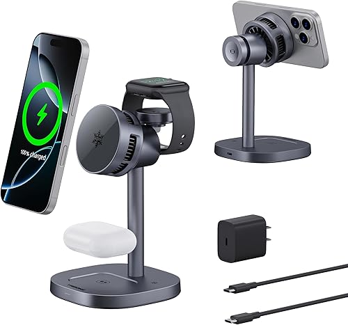 Soporte de cargador inalámbrico Magsafe 3 en 1 de TRIBONE 2025 para iPhone 16, cargador inalámbrico de 15 W certificado Qi2, estación de carga de