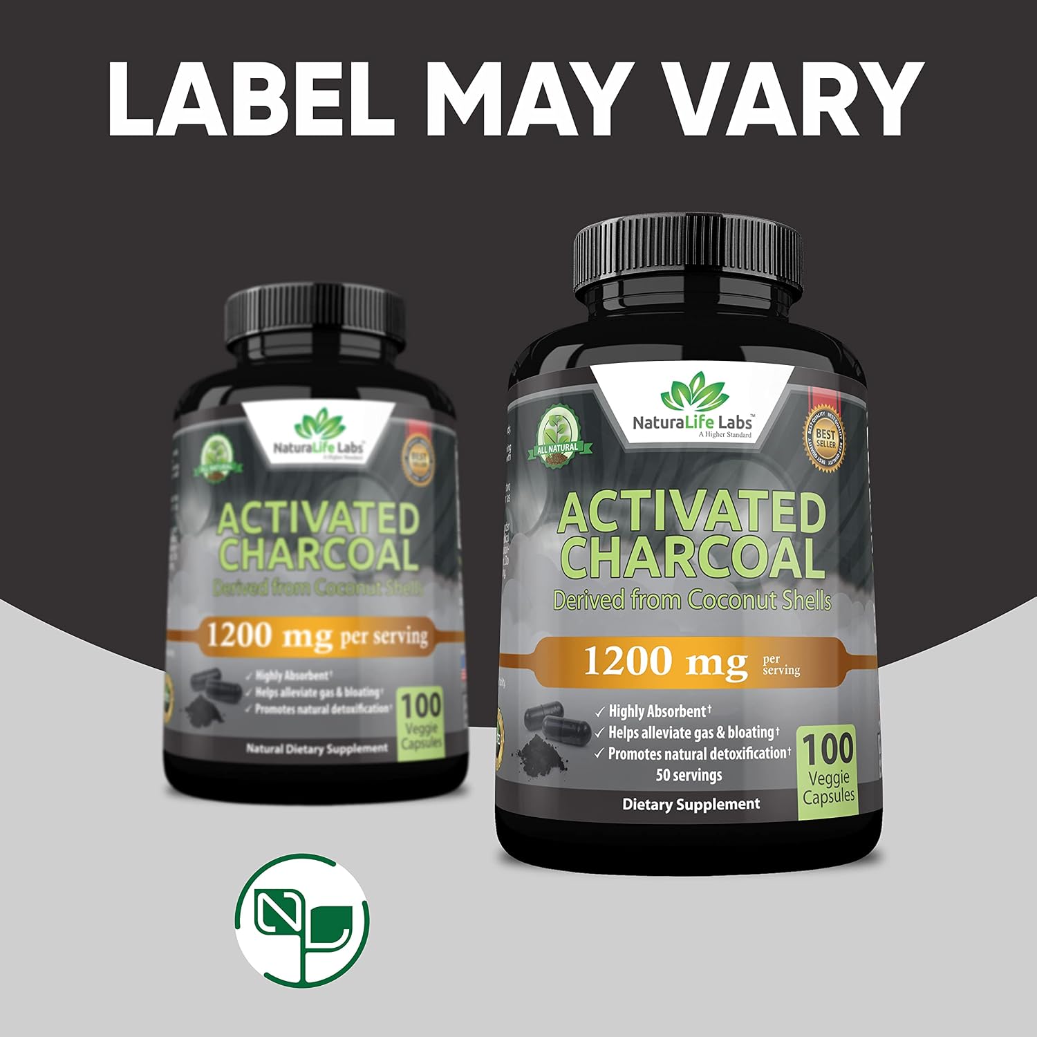 Activated Charcoal Capsules - 1,200 mg Highly Absorbent Helps Alleviate Gas & Bloating Promotes Natural detoxification Derived from Coconut Shells - per Serving - 100 Vegan Capsules