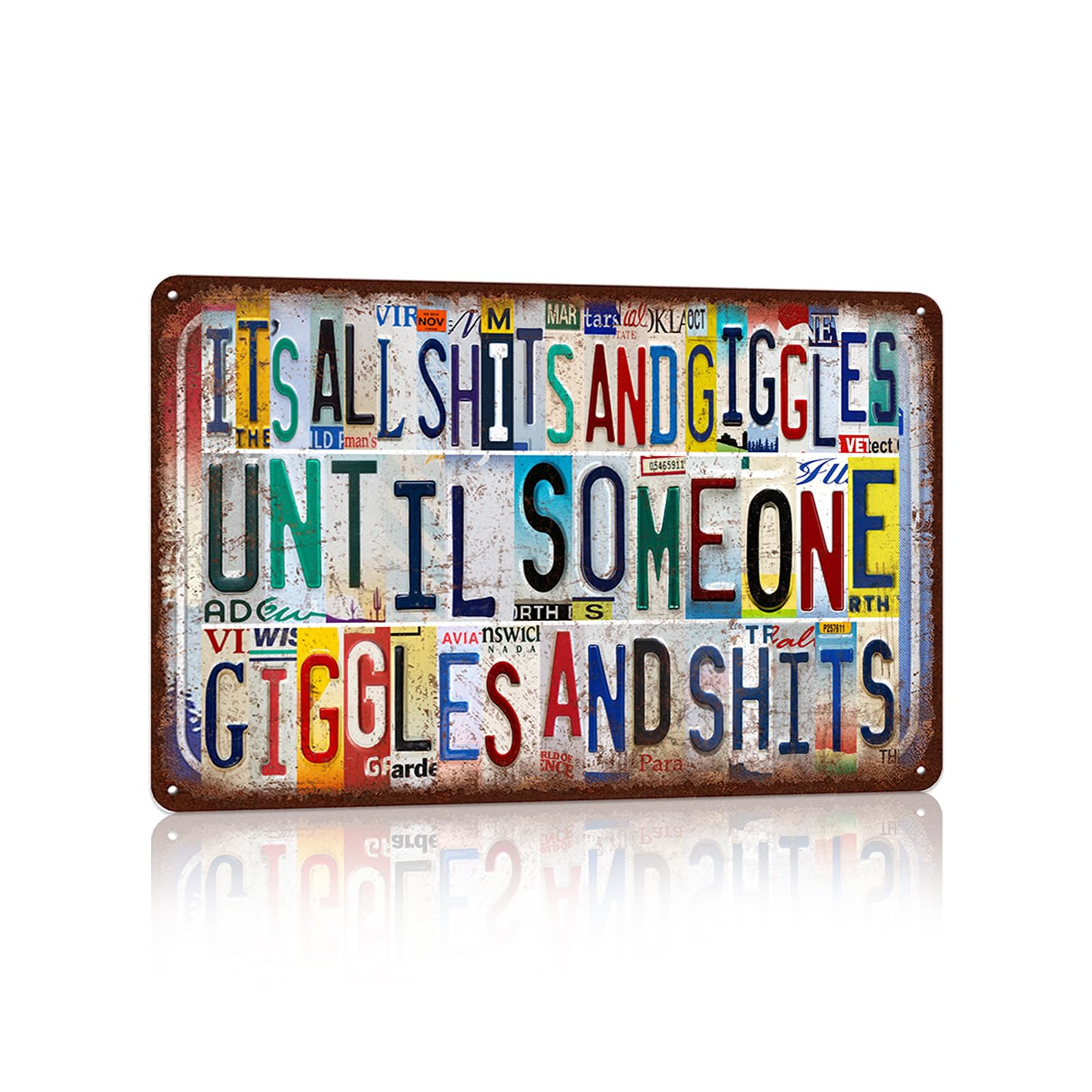 peiyeety Vintage Metal Tin Signs Wall Decor for Man Cave Garage Bar Home 12 x 8 Inches - It‘s All Shits And Giggles Until Someone Giggles And Shits