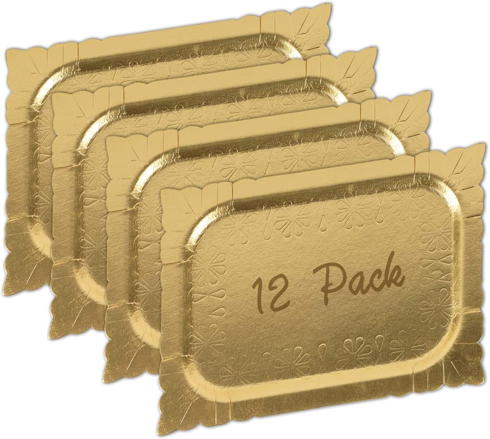 12 Pack Gold Serving Tray for Elegant Dessert Table - Disposable Paper Serving Platters Heavy Duty Rectangle Cupacke Trays for Platters, Cupcake Display, Birthday Party, Dessert, Wedding, Eid Mubarak