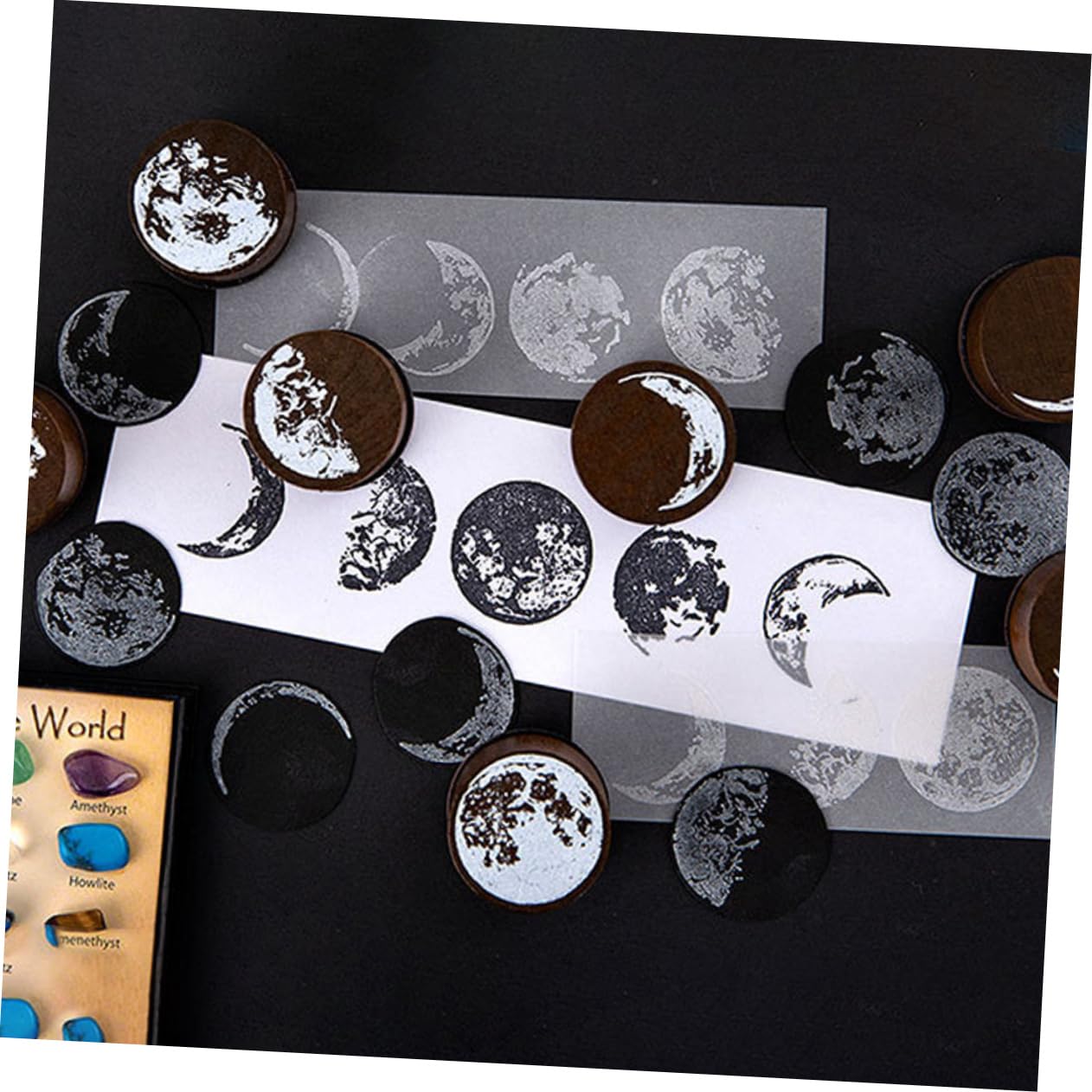 Tofficu 20stücke Teiliges Holzstempel Mit Mondphasen Vintage-dekorationsstempel Für Scrapbooking Und -karten Verschiedene Designs Kreative Bastelmaterialien
