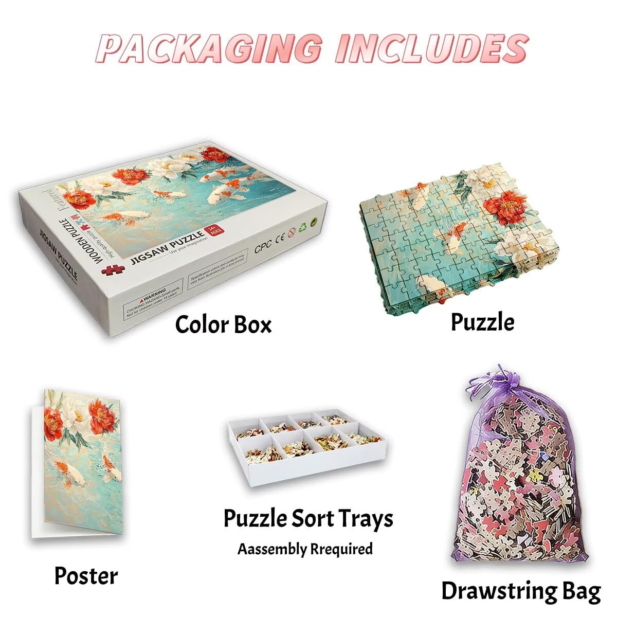 Puzzle 1500 sztuk piwonia, puzzle ryby, puzzle 1500 dorosłych, puzzle dla dorosłych z pudełkiem prezentowym, drewniane puzzle wyzwanie dla całej rodziny, oryginalne prezenty dla kobiet Decor -2890