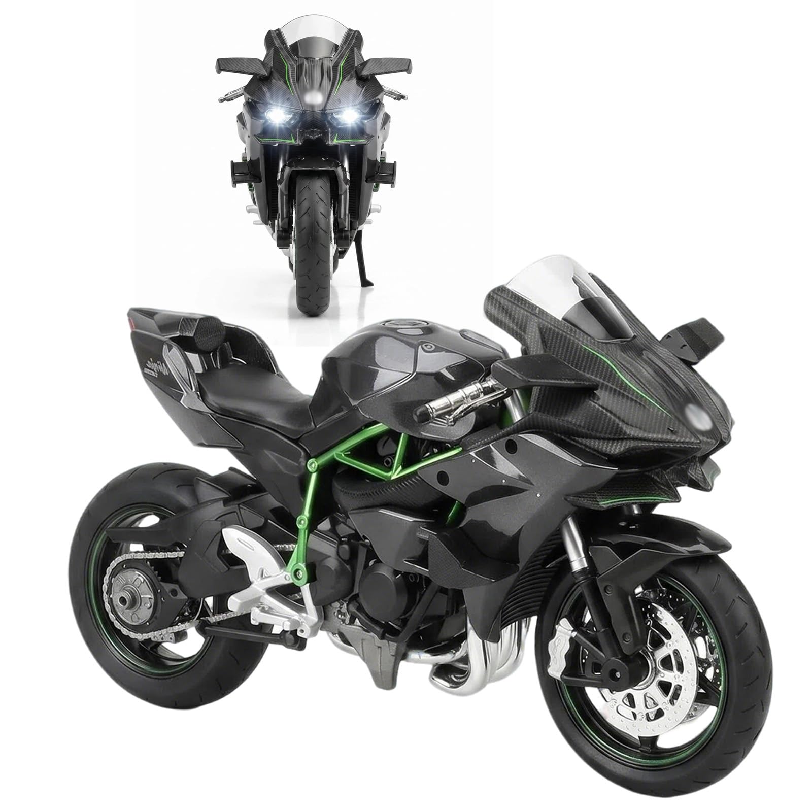1:12 Kawasaki H2R Motorcycle Model, Premium Diecast Motorbike with Light & Sound