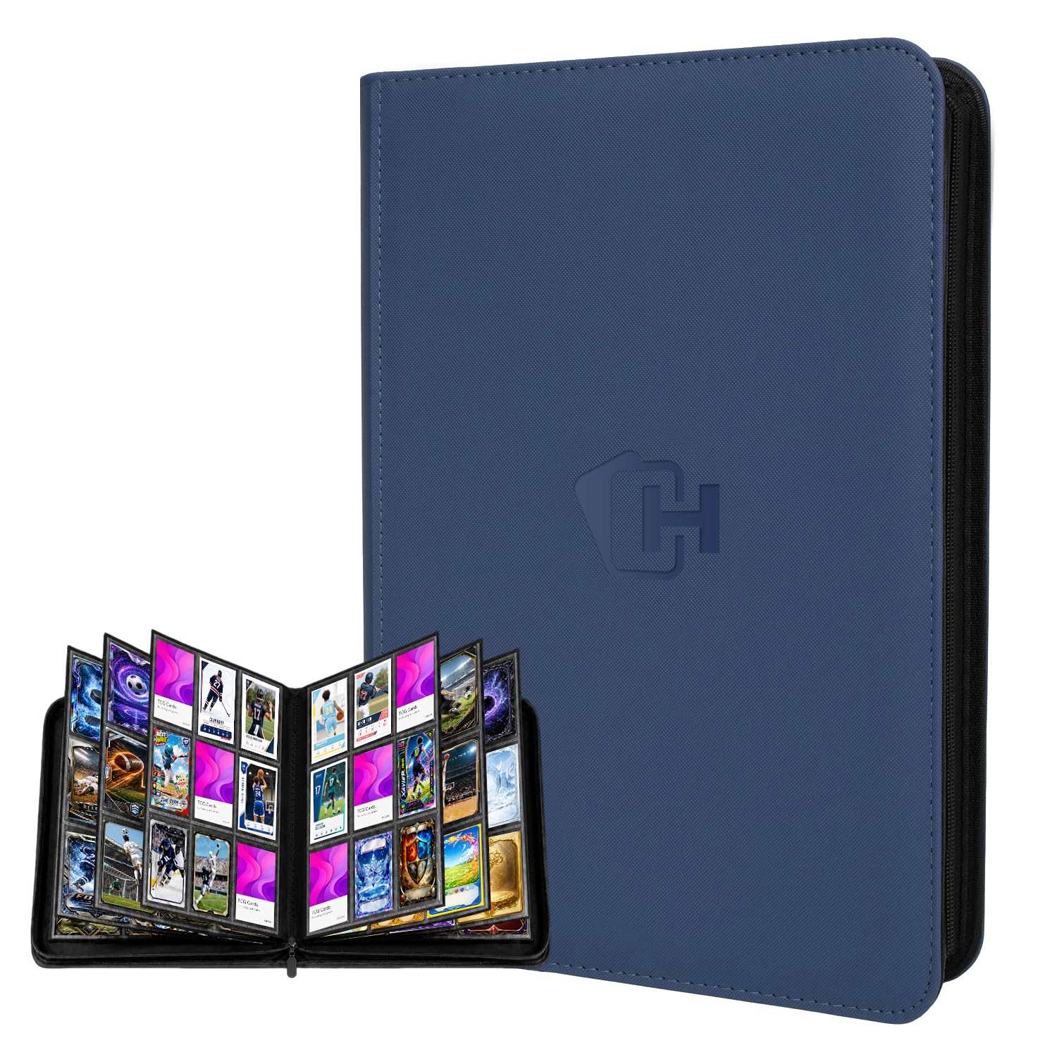Carpeta de tarjetas coleccionables de poliuretano de 9 bolsillos, álbum con cremallera de carga lateral de 540 tarjetas, color azul