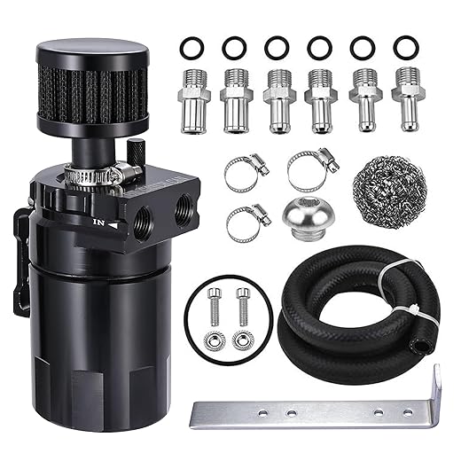 EVIL ENERGY Oil Catch Can, Universal Baffled Catch Can Kit with Breather Filter, 300ml Aluminum Air Oil Separator Tank NBR Fuel Hose Kits for PCV System