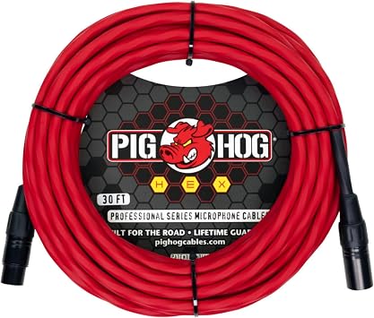Pig Hog Hex Series Mic Cable, Candy Apple Red, 30 Feet