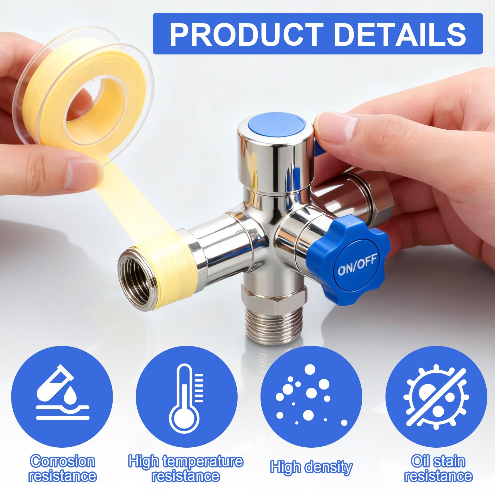 10 Pezzi Nastro Sigillante Impermeabile per Gas e Acqua, 18 mm X 0,2 mm X 20 m PTEF Teflon Idraulico con Scatola, Intervallo Di Temperatura Da -190 °C A 260 °C, Giallo