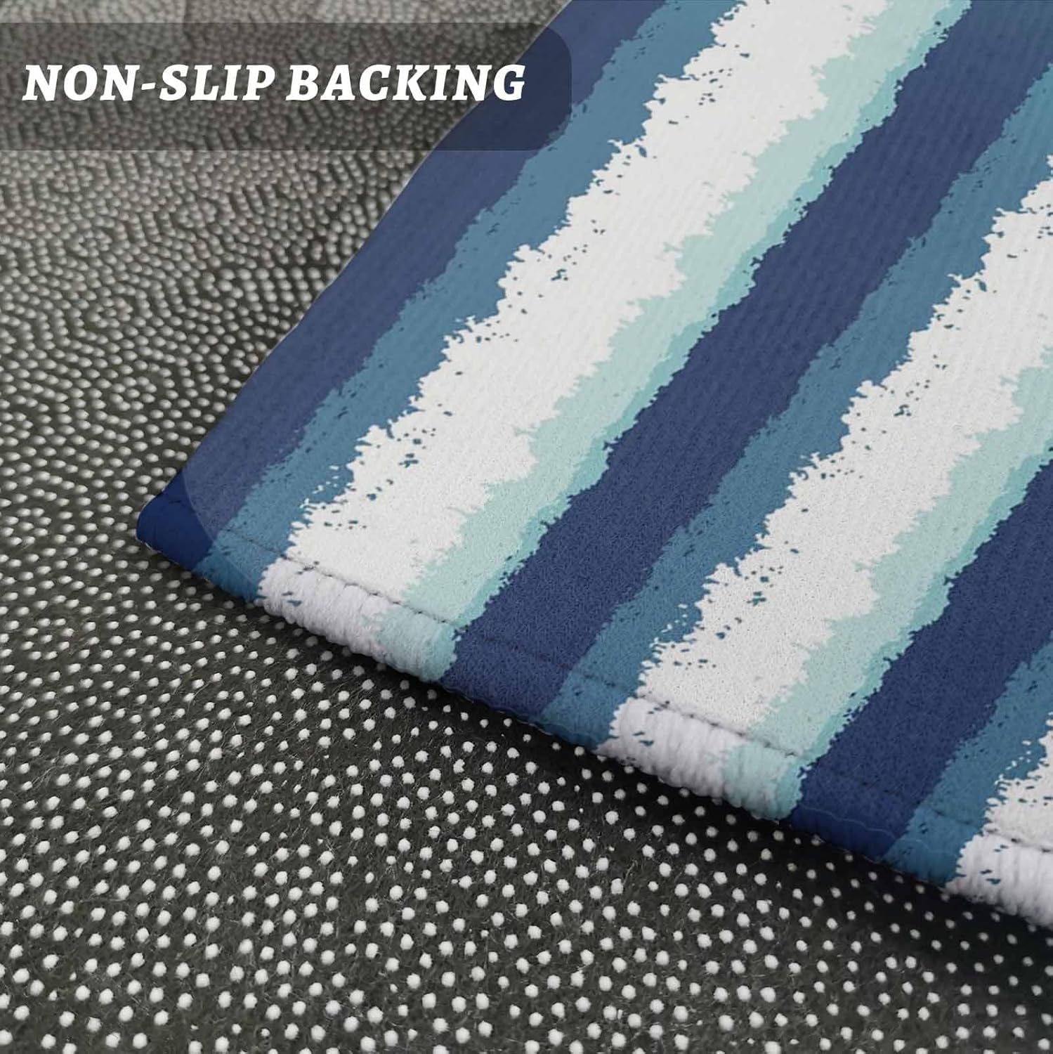 Teamery Kitchen Mats for Floor Teal White Gradient Stripes Washable Non Slip Kitchen Rugs 1PCS, Vertical Striped Absorbent Standing Mats for Sink Bathroom Office Living Room 15.7x47.2in
