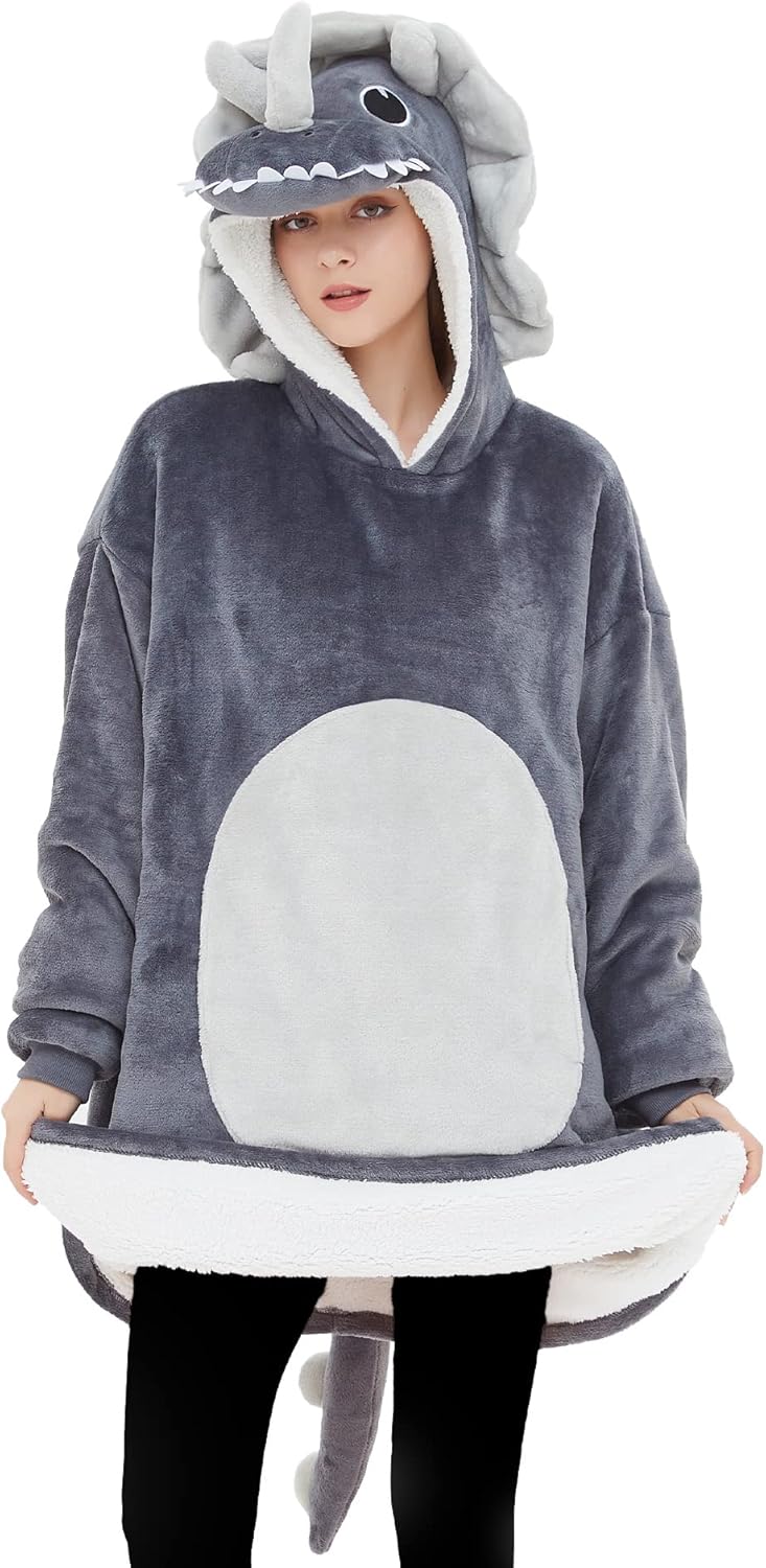 dressfan Unisex Triceratops Dinosaur Hoodie Pullovers Long Sleeve Hooded,Halloween Cosplay Costume Pocket,One Size Fits All