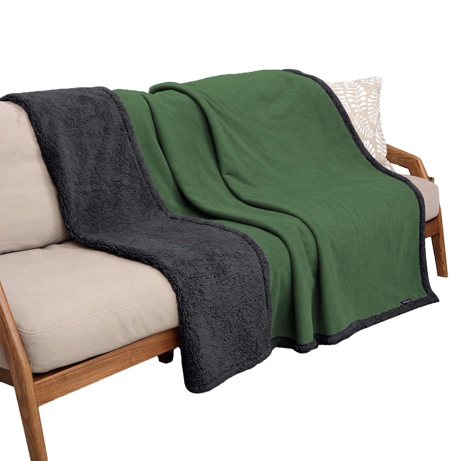 Pawsee Waterproof Dog Blanket Washable, Sherpa Fleece Pet Blanket for Puppies Cats Dogs, Reversible Waterproof Protector Cover for Dog Sofa Bed, 203×152 cm, Green Black