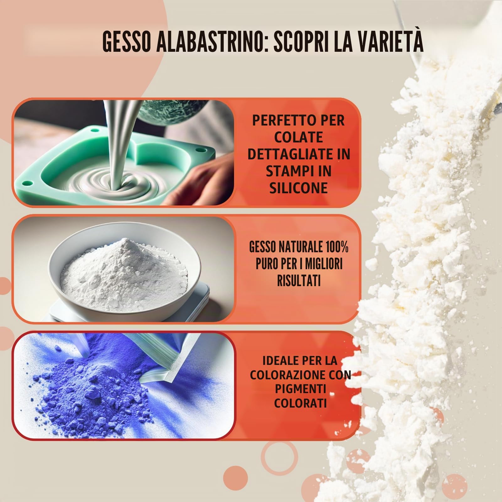 TFC - Gesso alabastro, bianco naturale, 5 kg, per stampi in silicone, per dipingere e modellare, impronta mano, pancia per bambini, molto fine