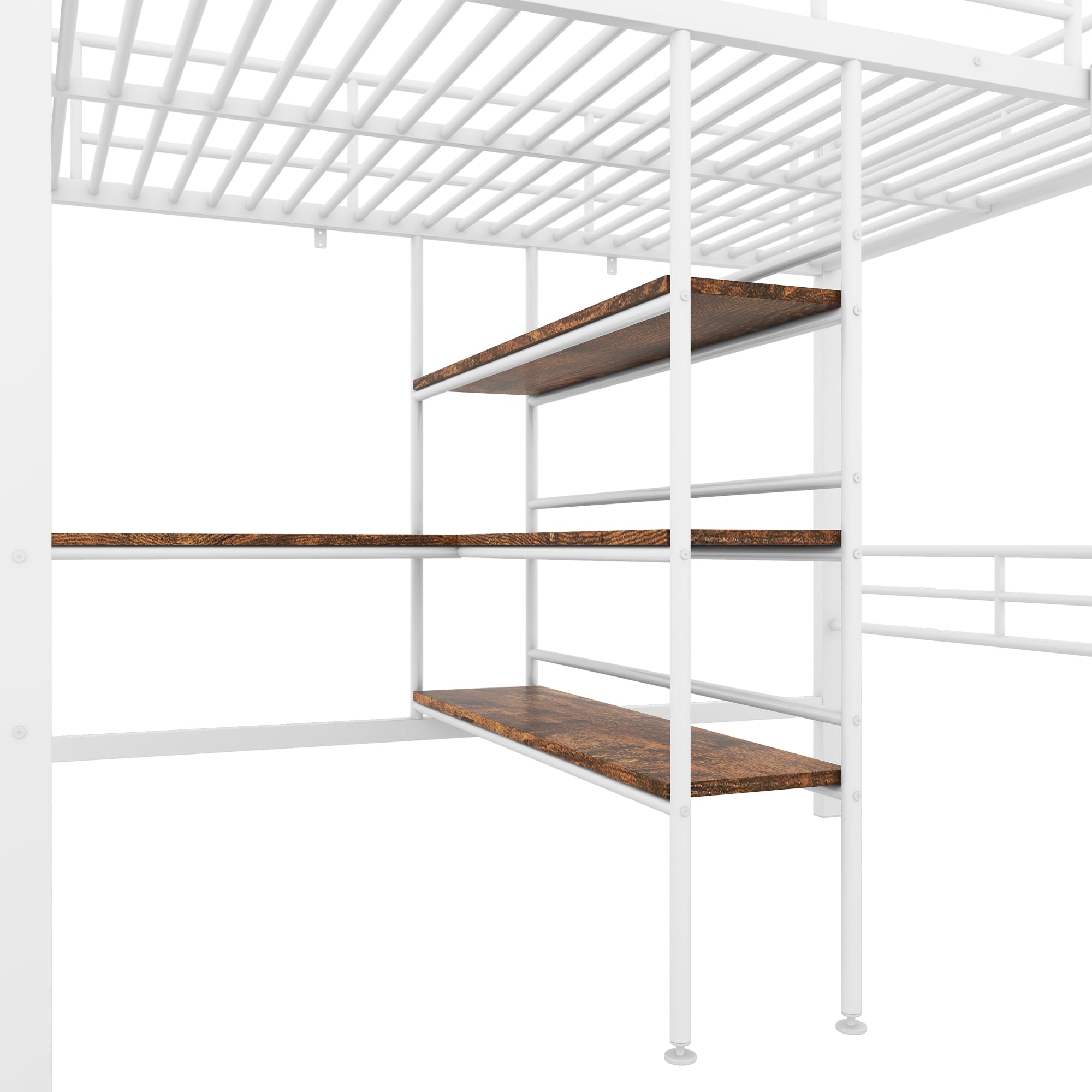 Azkoeesy Letto a soppalco 90 x 200 cm, con scrivania e ripiani portaoggetti, scale inclinate, letto singolo in metallo, con ringhiera, per adolescenti e adulti, bianco