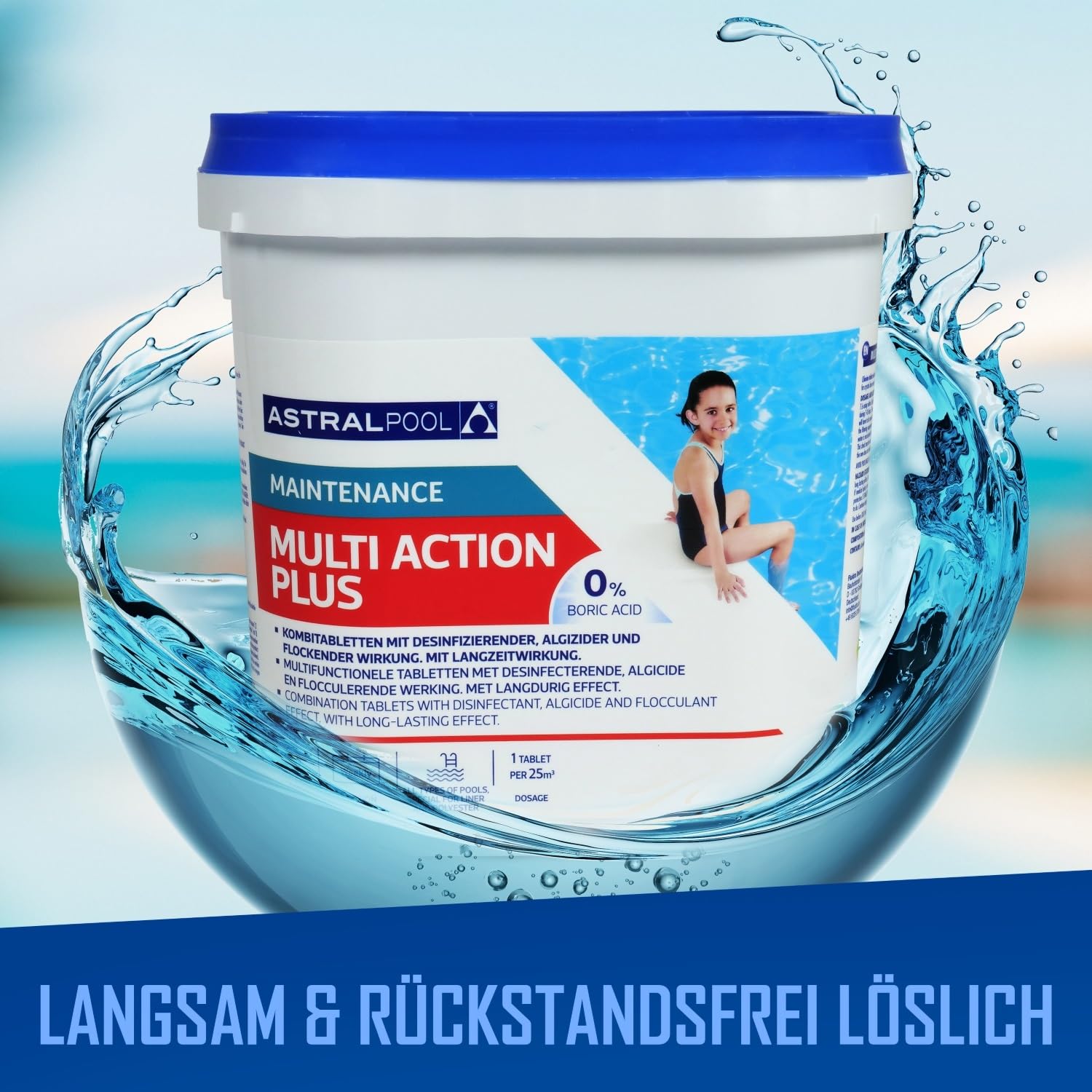 Astral Pool Multi Action Plus 5 kg - Langsam lösliche 250g Chlortabletten für Langzeitdesinfektion & Algenverhütung