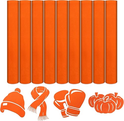 Vinilo de transferencia de calor Flocado HTV 9 hojas de 12 x 10 pulgadas, color naranja HTV blanco flocado para planchar en vinilo naranja HTV para