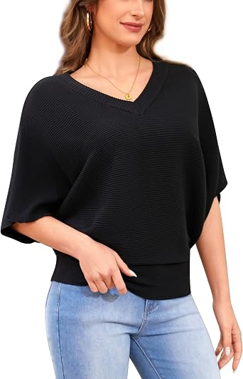 MAKARTHY Womens Batwing Sleeves Sweater Knitted Dolman Pullovers Boat Neck Tops Sweatershirts