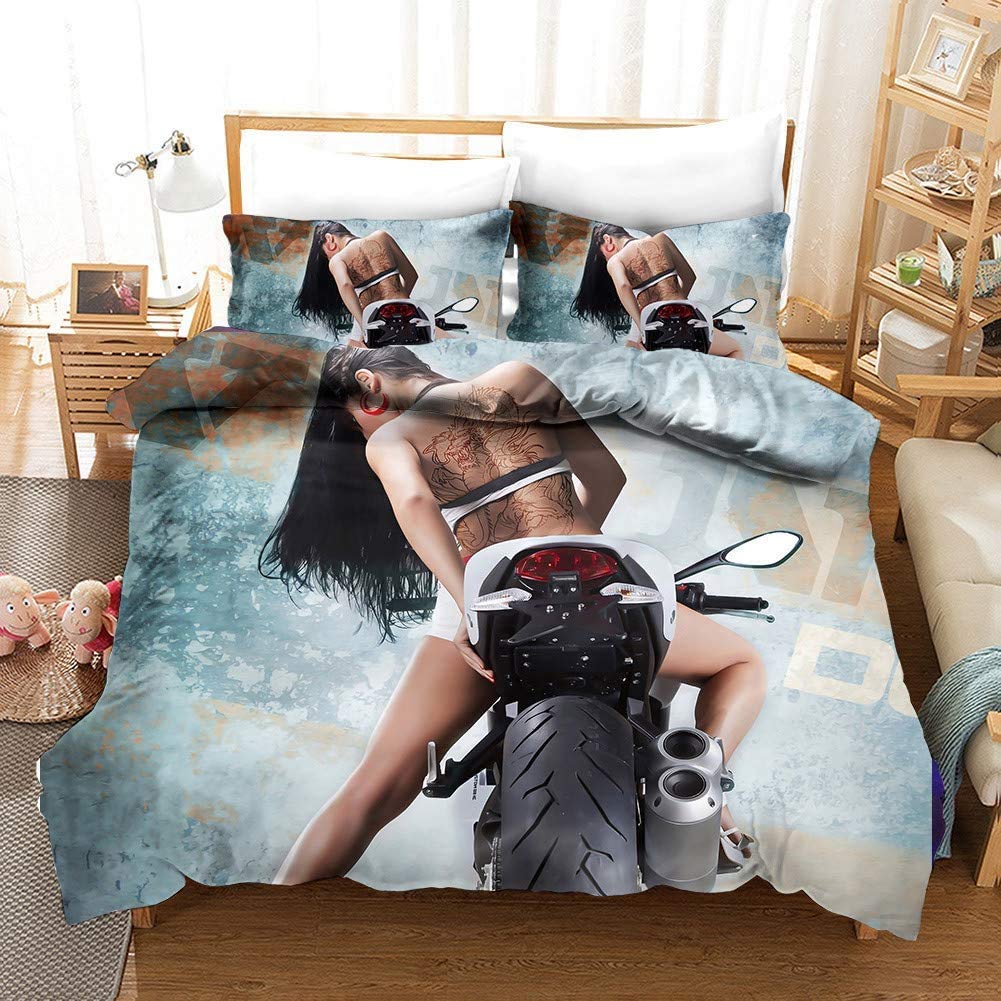 Parure de lit pour moto housse de couette 220x240 en microfibre avec 2 taies d'oreiller impression 3D