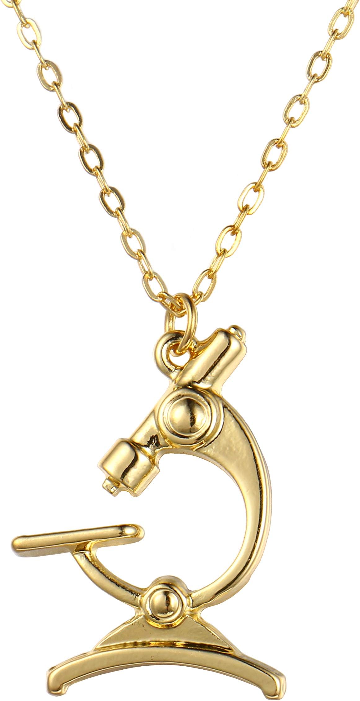 hanreshe Microscope Pendant Necklace Silver Gold Colors Molecular Necklace Medical Jewelry Gift for Nurse Doctor Biology (Gold)
