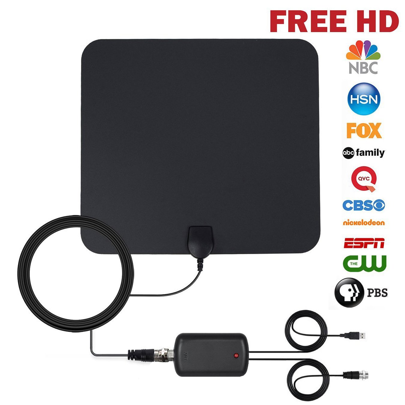 TV Antenna for Digital TV Indoor, GZDHJ HD Antenna 50 Mile Range Amplified HDTV Antenna 1080P with USB Powered Detachable Amplifier and 13FT Coax Cable – 2018 Newest Upgraded Version Better Reception