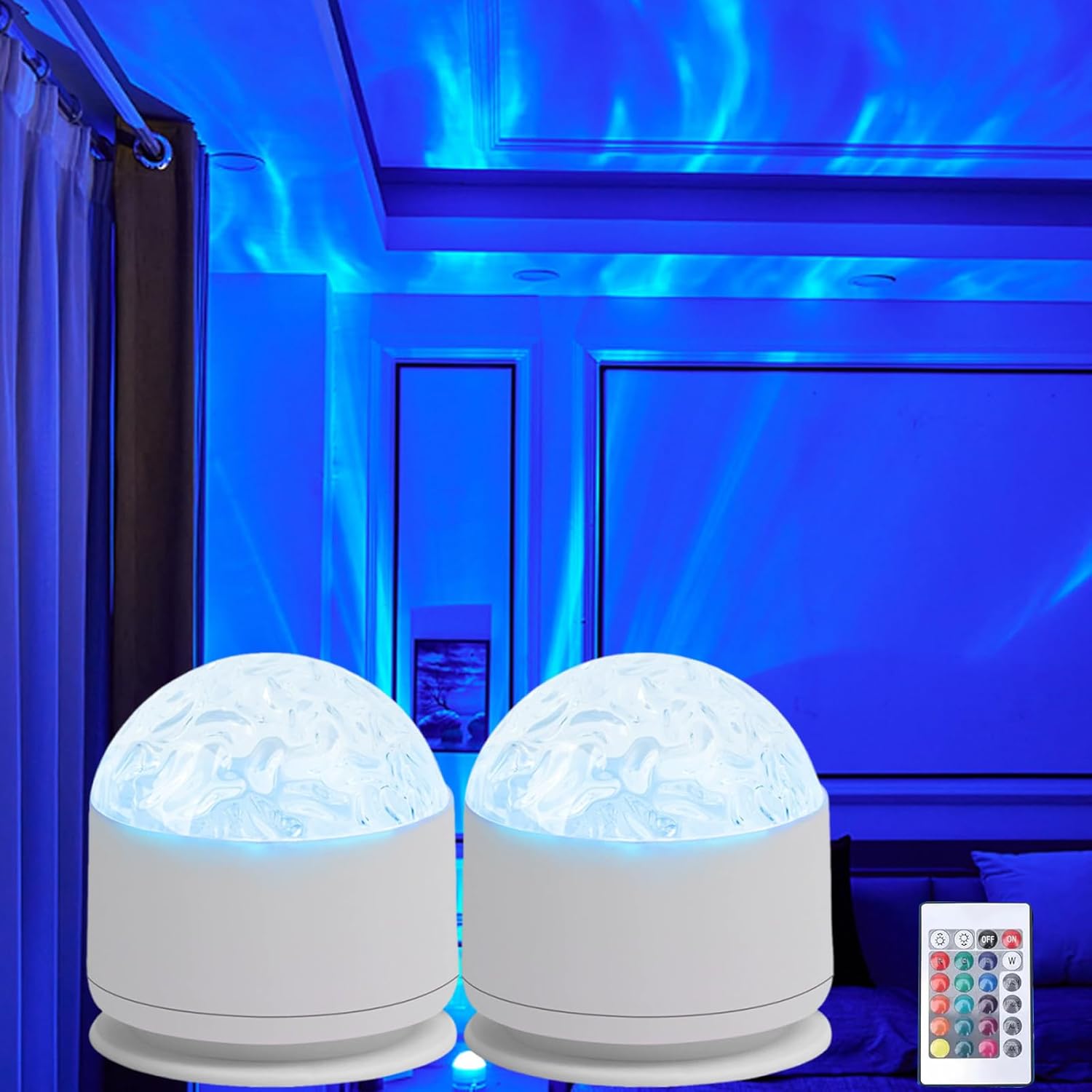 2 Scene - Ocean Wave & 3D Water Ripple Projector Light, Northern Light Projector, 16 Colors Galaxy Ceiling Lamp Mood Ambient Lighting for Bedroom, Rechargeable, Remote Control (2*Water Ripples)
