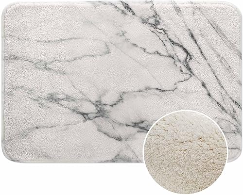 Tapete de baño de mármol abstracto con textura de mármol blanco y gris, tapete de baño antideslizante con parte trasera de goma para bañera,