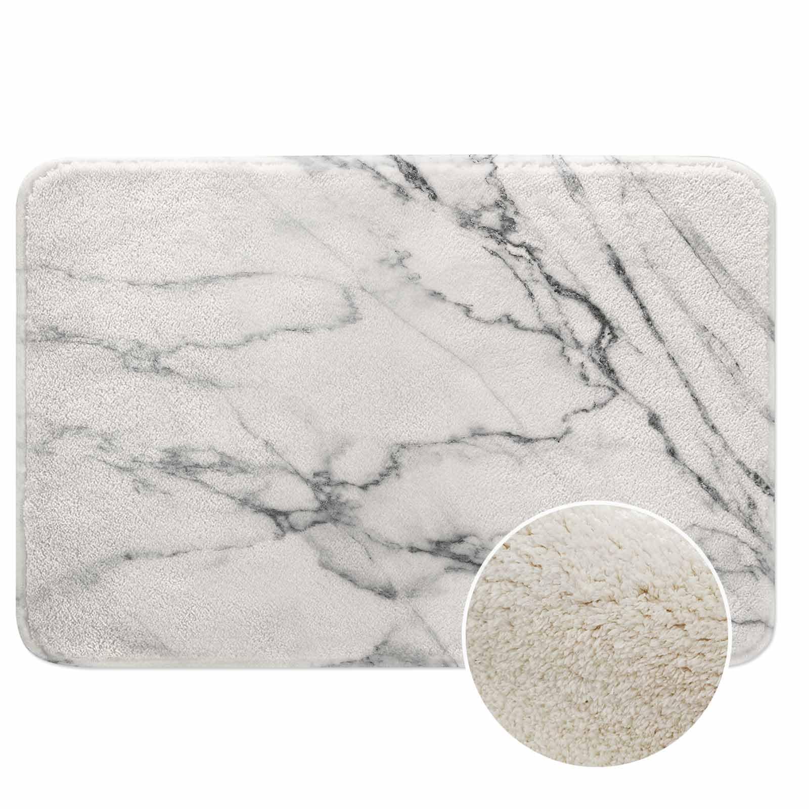 Marble Bathroom Mat Rugs Abstract White Gray Marble Texture Microfiber Faux Cashmere Thick Plush Bath Mat Non-Slip Water Absorbent Bath Carpet for