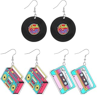 3 Pairs Cassette Tape Earrings, 80s Earrings, Retro Cassette Tape Lightweight Drop Design for Women, Suitable for Music Festivals Cosplay Glow Parties