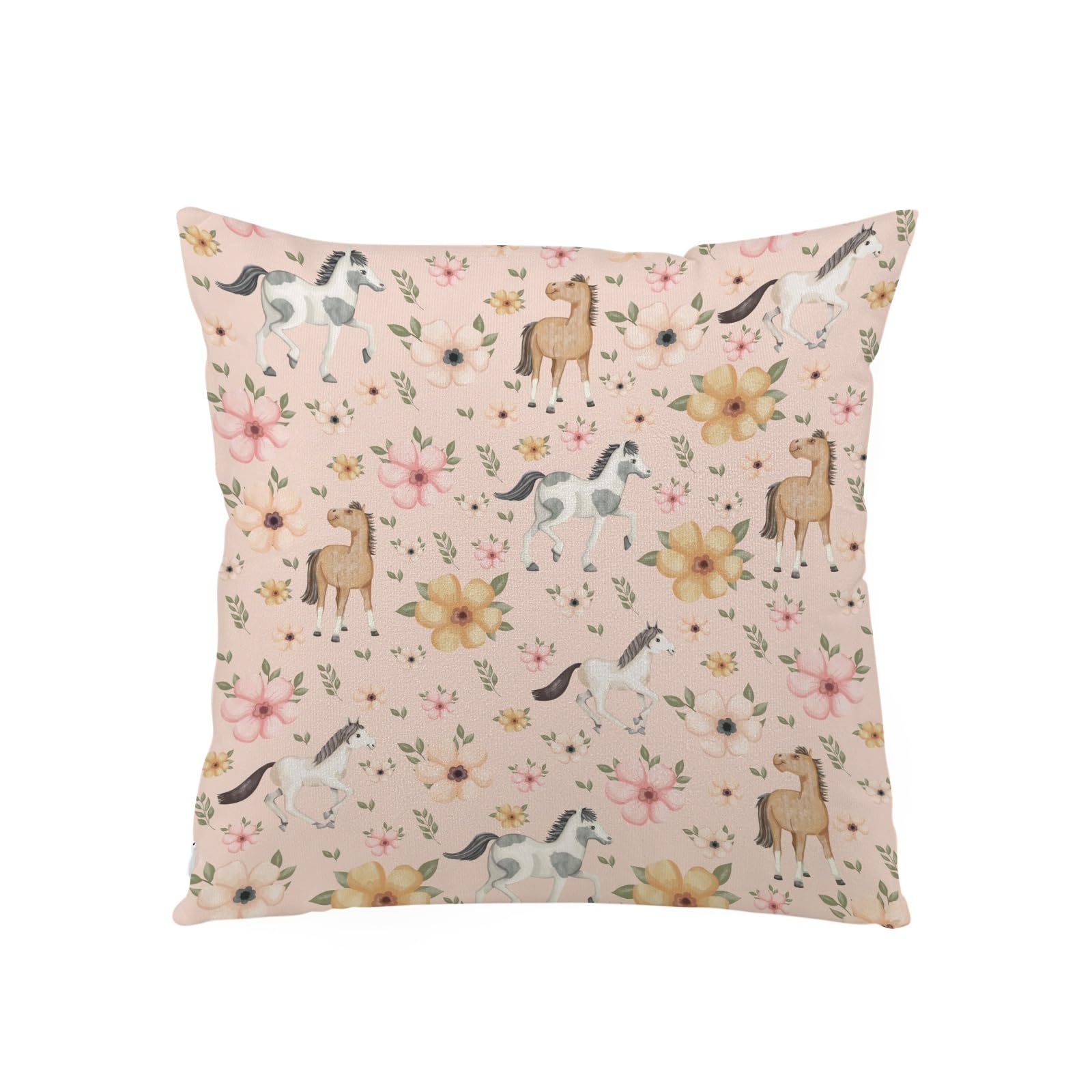 Watercolor Horse Floral Decorative Nursery Pillowcase Throw Pillow Cover Baby Boy Girl Cute Horses Flowers Throw Cushion Covers Decor for Sofa Bed
