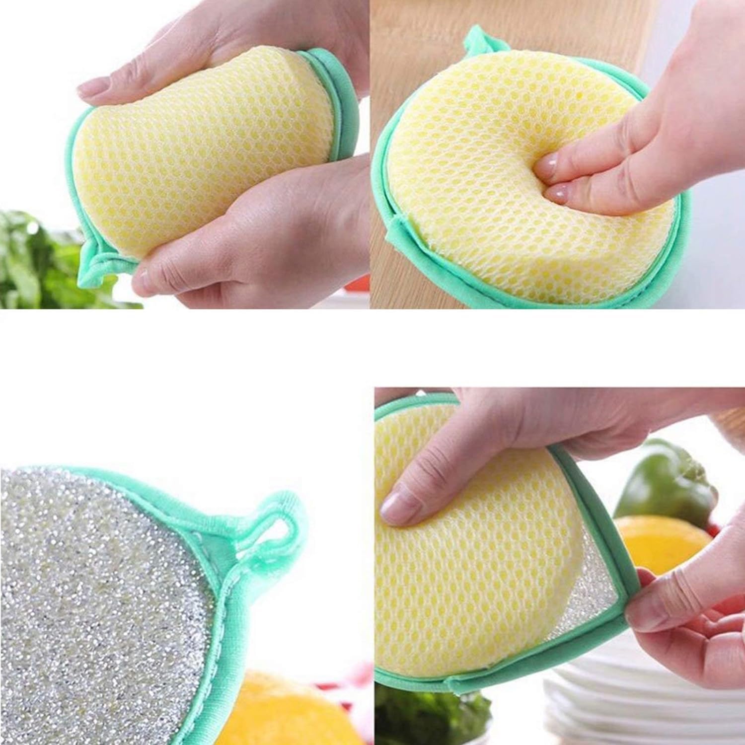 KESI Ornaments 5 Pcs Dish Sponges, Double Sided Non-Scratch Scrub Cleaning Sponges, Rough Scrubbers Side for Non-Stick Cookware, Soft Microfiber Scrub, Household Cleaning Tools for Kitchen Bathroom. 4
