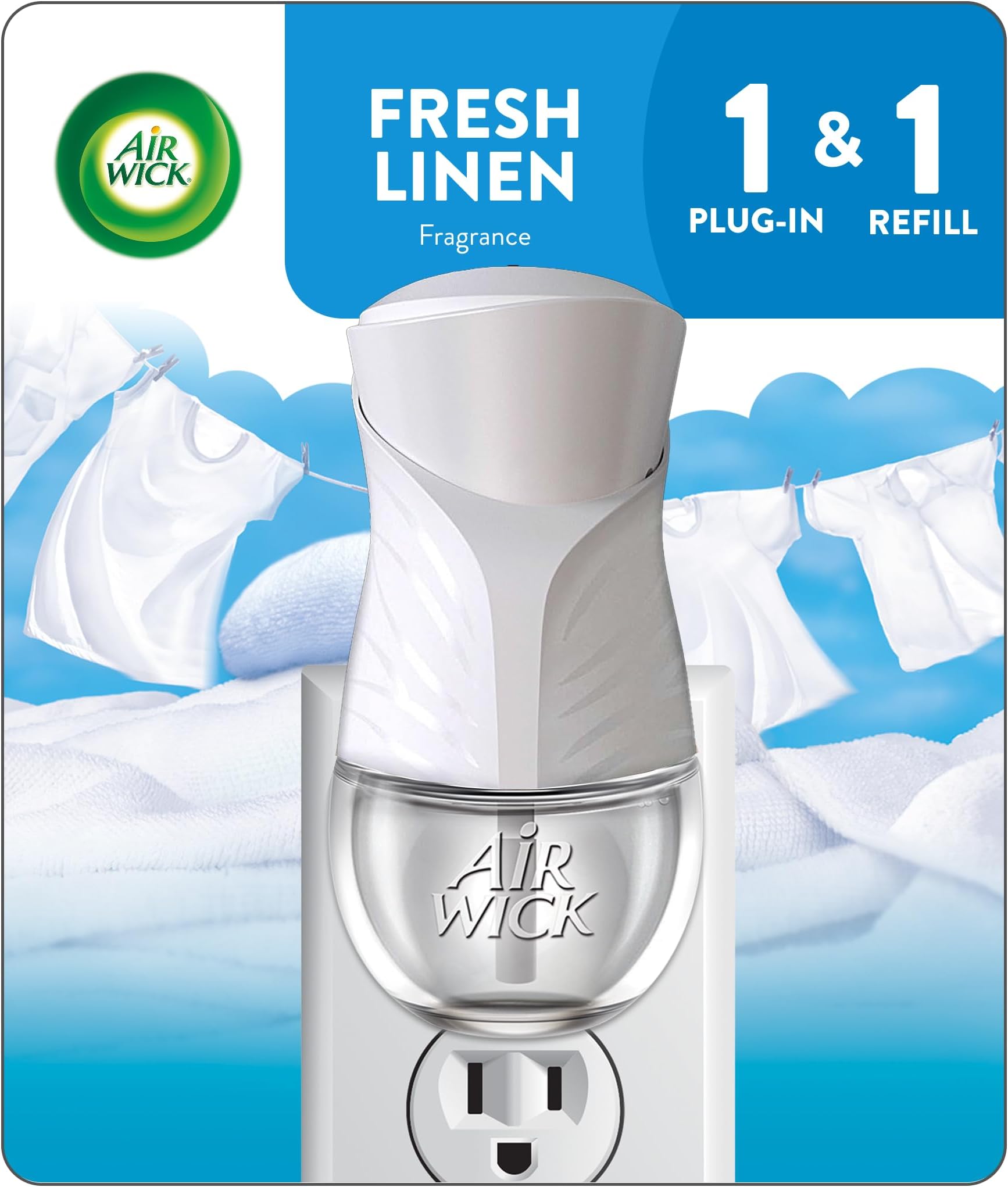 Plug in Scented Oil Starter Kit (Warmer + 1 Refill), Fresh Linen, Air Freshener, Essential Oils